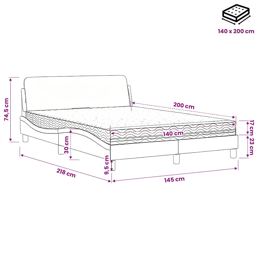 Bett mit Matratze "Dover" Hellgrau 80x200 cm Samt