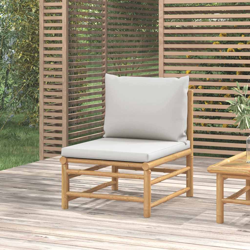 3-tlg. Garten-Lounge-Set mit Hellgrauen Kissen Bambus