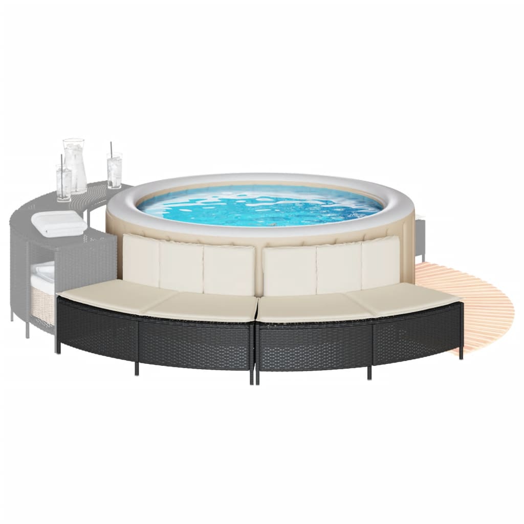 Whirlpool-Bänke mit Auflagen 2 Stk. Grau Poly Rattan