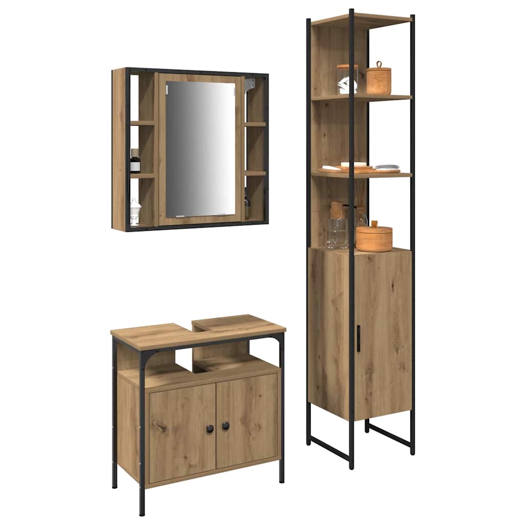 3-tlg. Badmöbel-Set Schwarz Holzwerkstoff