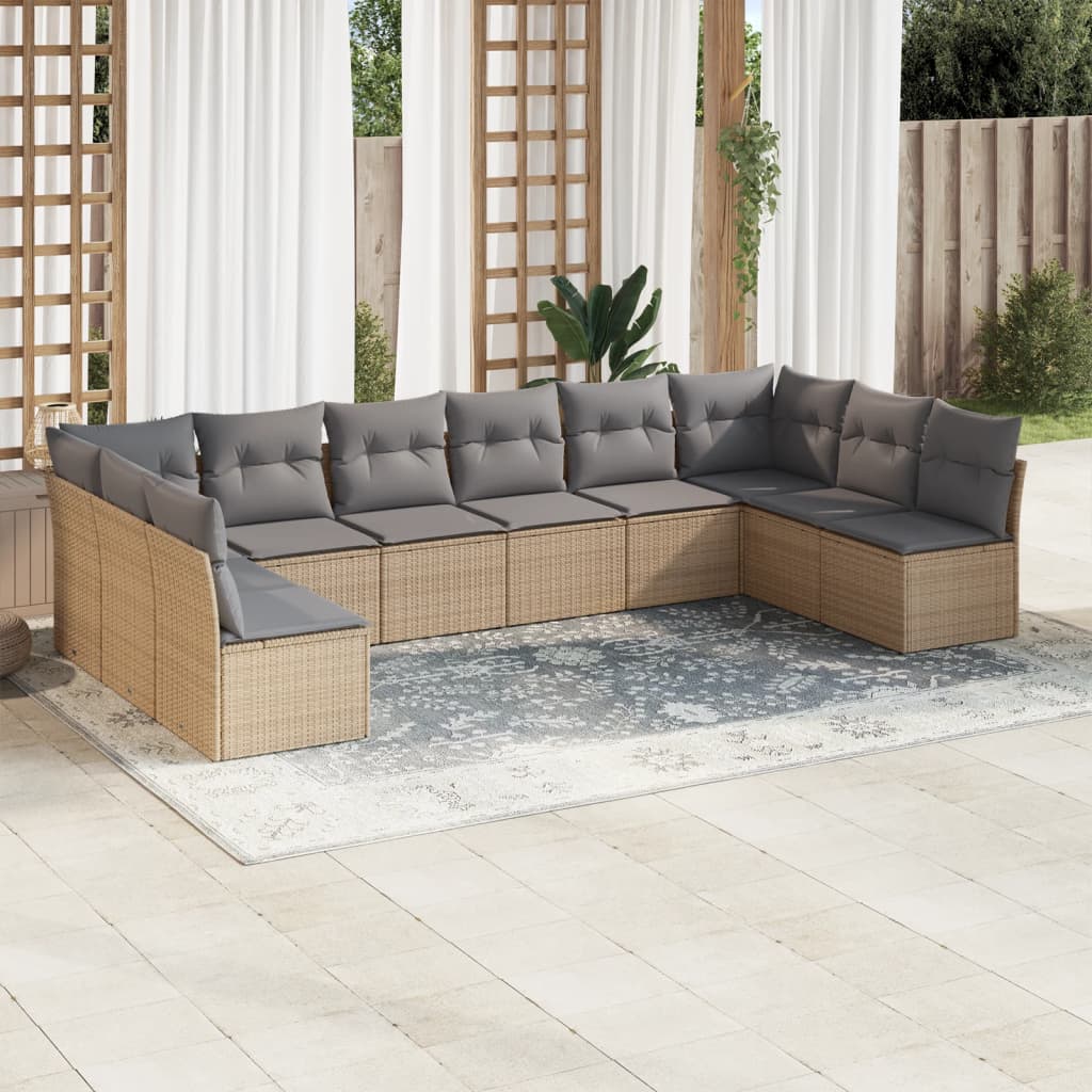 10-tlg. Garten-Sofagarnitur mit Kissen Schwarz Poly Rattan