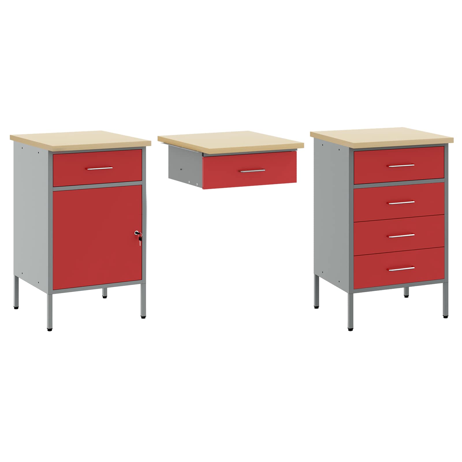 Werkbank mit Schubladen 2 pcs Rot und Grau 100 x 55 x 85 cm