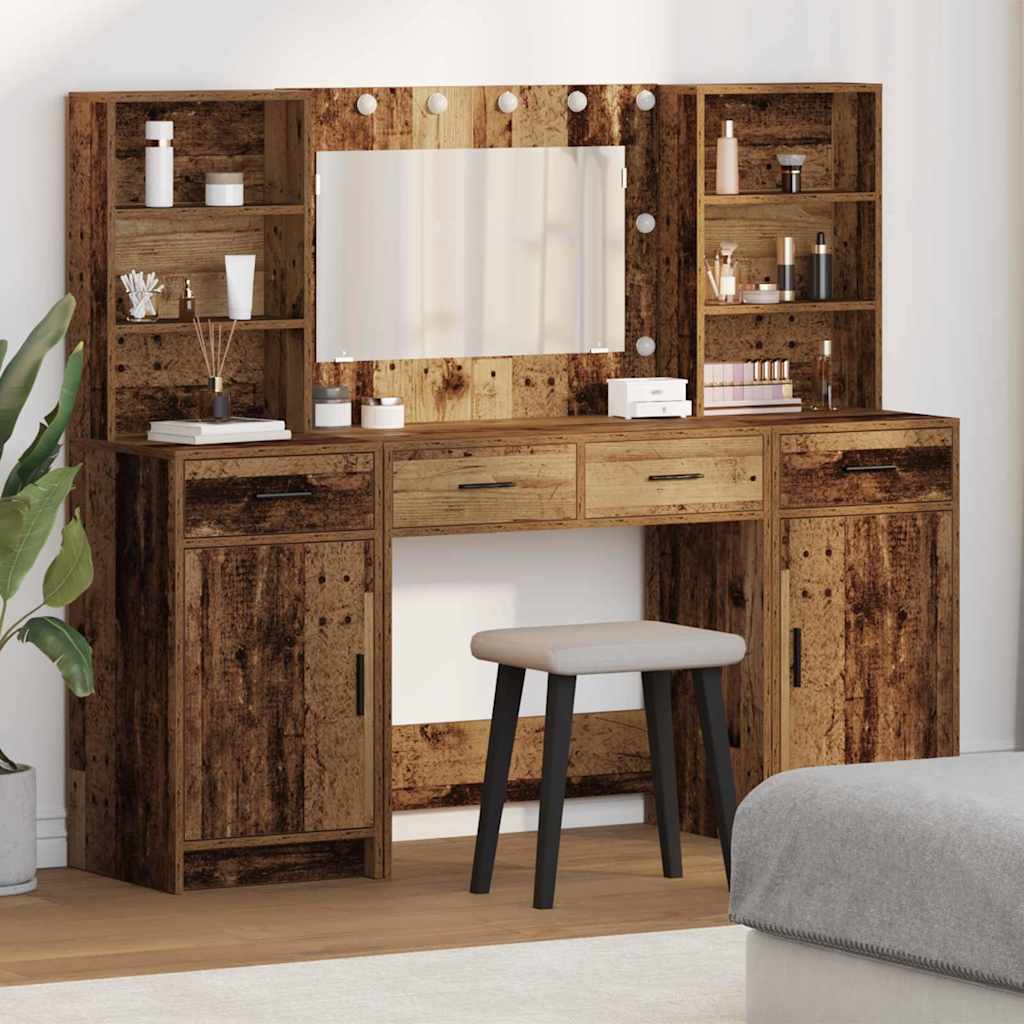 Schminktischset mit LED mit Schubladen 3 pcs Weiß Holzwerkstoff
