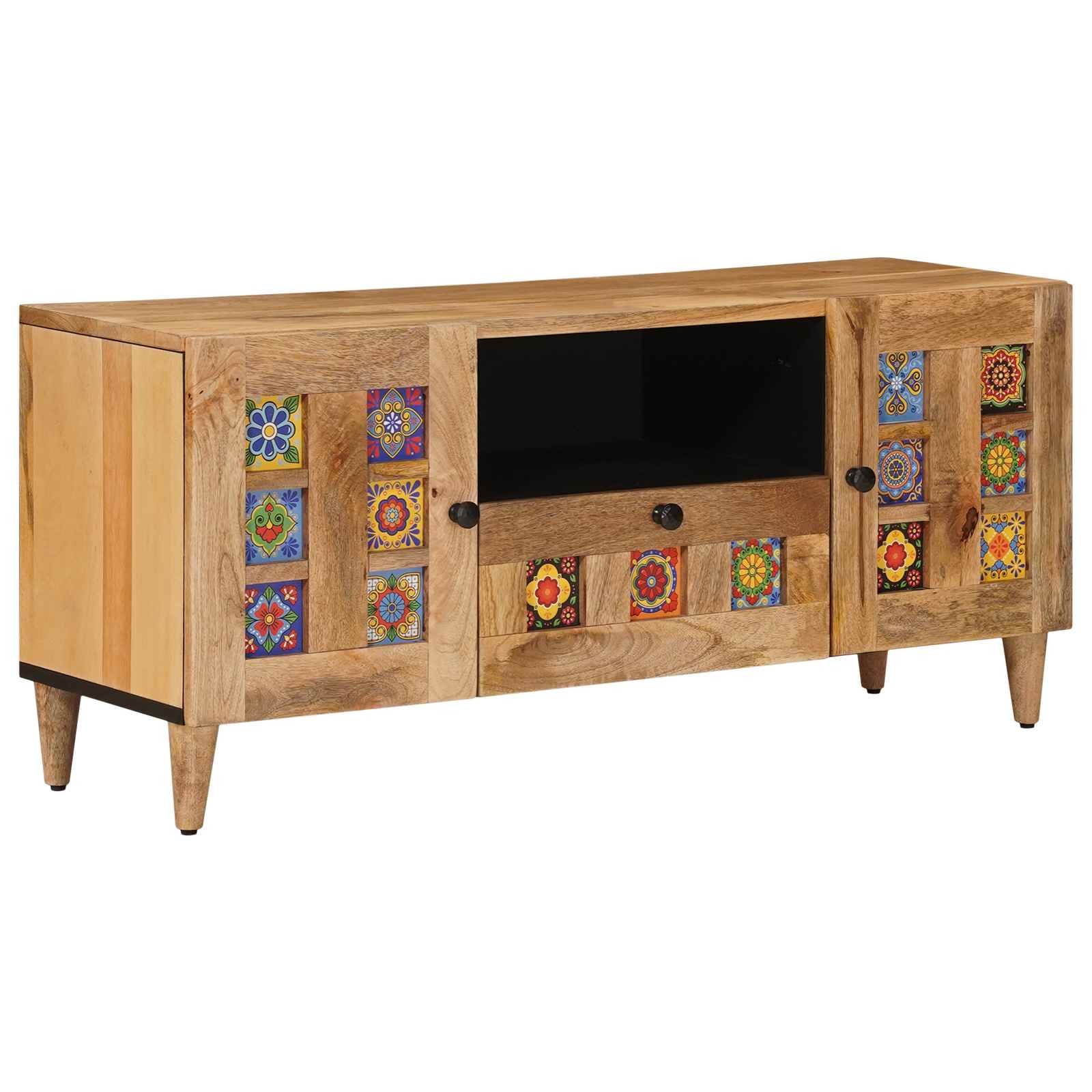 TV-Schränk mit Tür Walnuss 105 x 33 x 46 cm Massivholz Mango