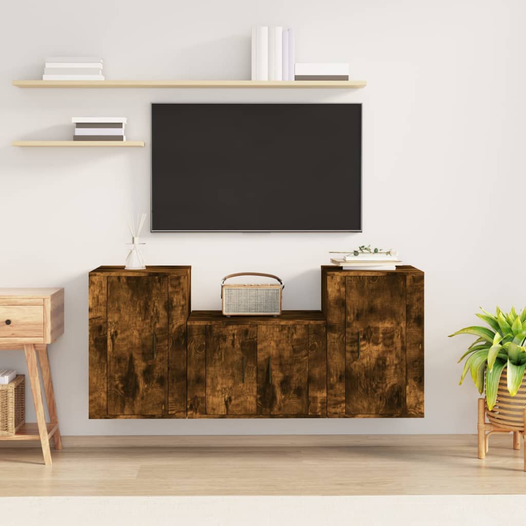 3-tlg. TV-Schrank-Set Weiß Holzwerkstoff