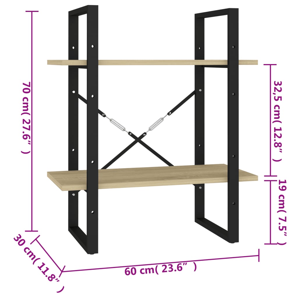 Bücherregal 2 Fächer Weiß 60x30x70 cm Holzwerkstoff