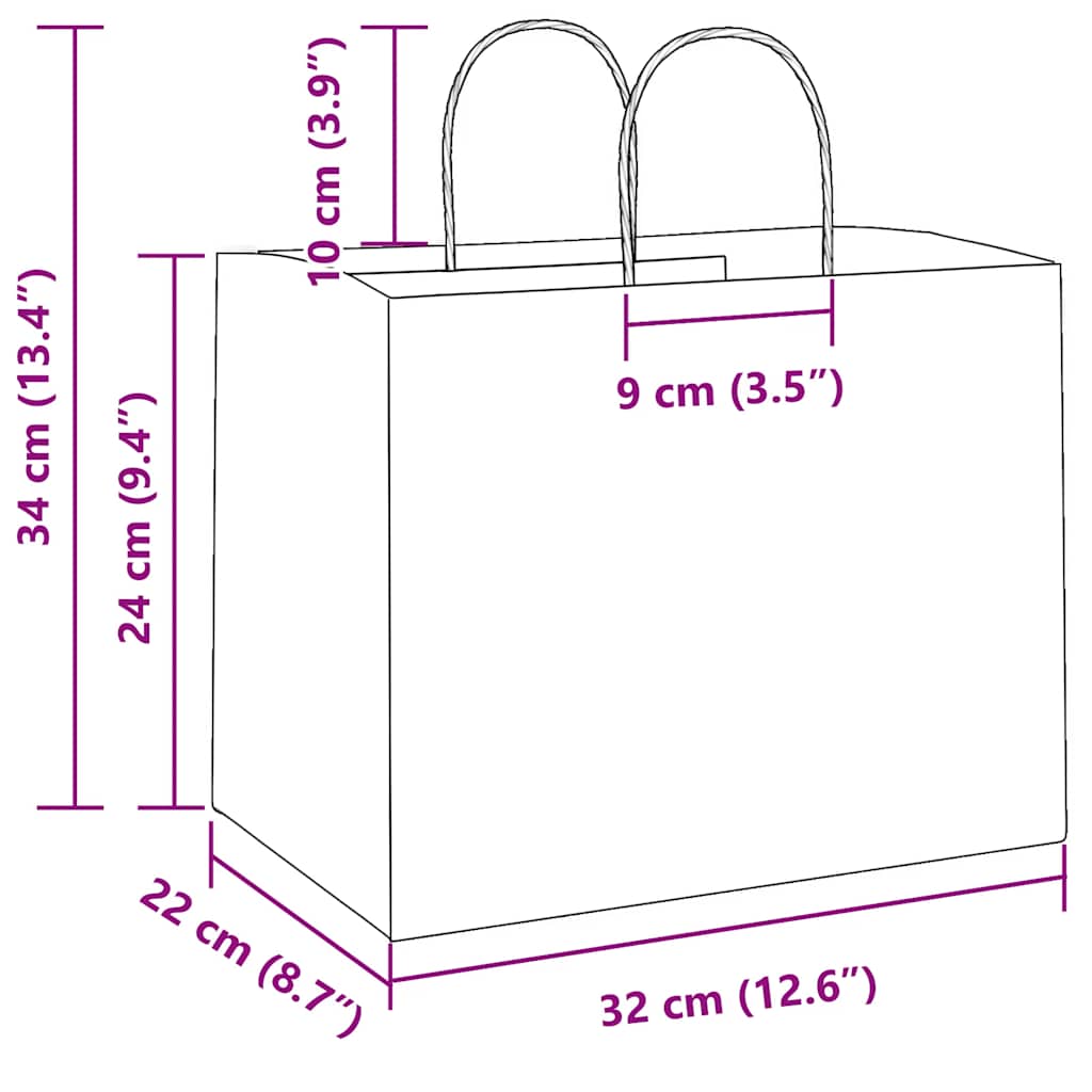 Papiertragetaschen 50 Stk. mit Henkeln Braun 21x11x36 cm