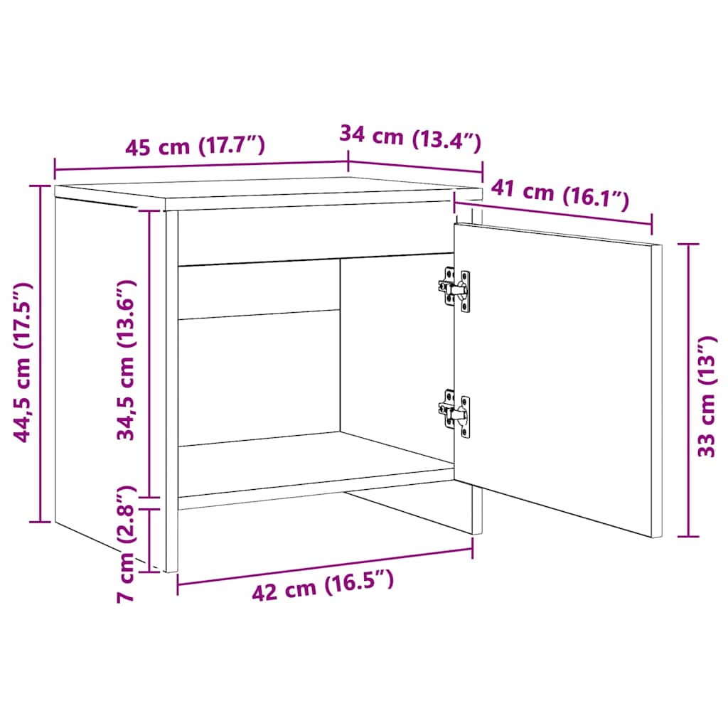 Nachttisch Altholz 45 x 34 x 44,5 cm Holzwerkstoff