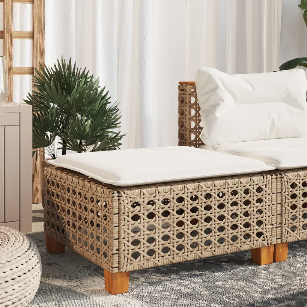 Gartenhocker mit Kissen Schwarz 63,5x56x32 cm Poly Rattan