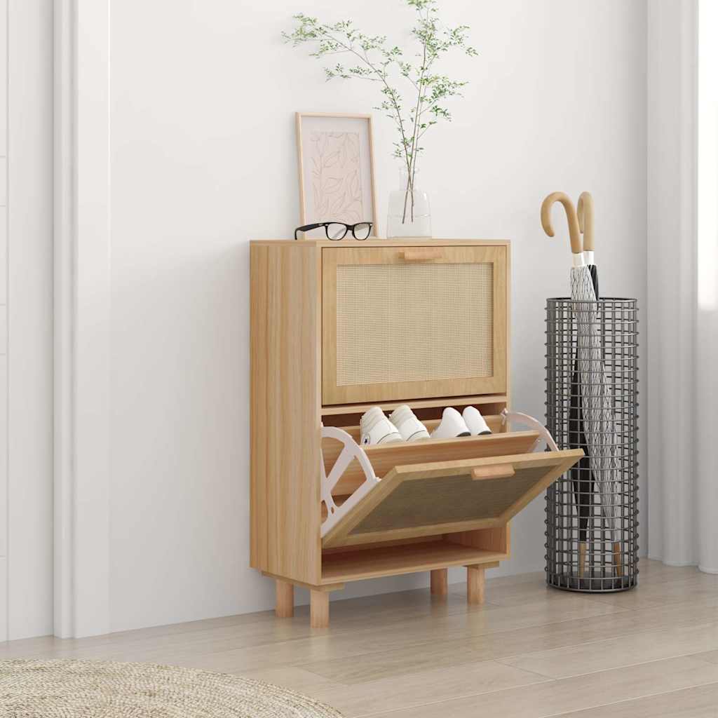 Schuhschrank Weiß 52x25x80 cm Holzwerkstoff & Rattan Natur