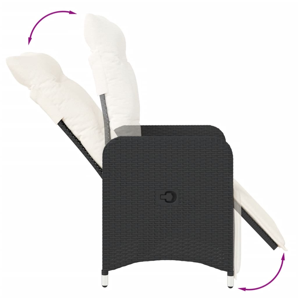 Gartensessel Verstellbar mit Kissen Schwarz Poly Rattan