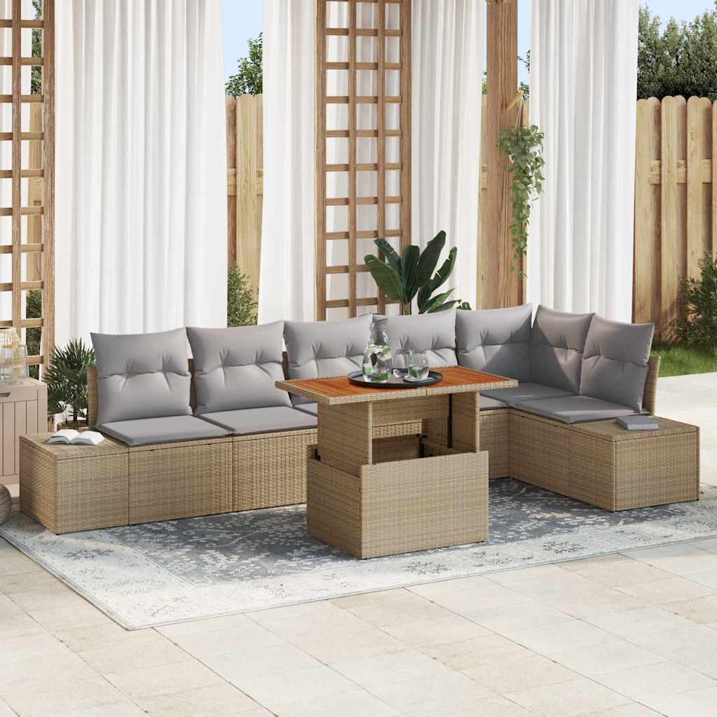 Garten Essgruppe mit Kissen 7 pcs Schwarz und Creme