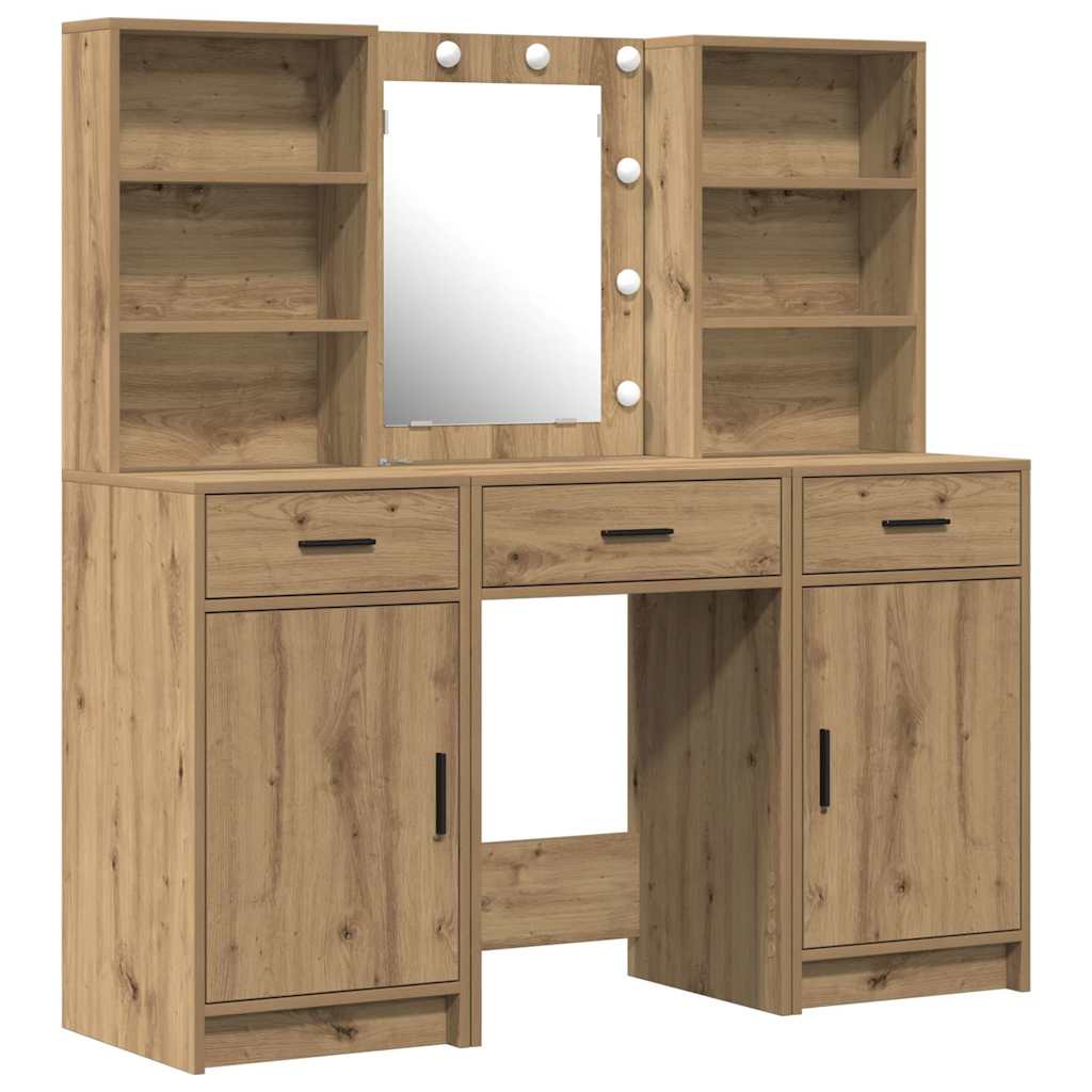 Schminktischset mit LED mit Schubladen 3 pcs Weiß Holzwerkstoff