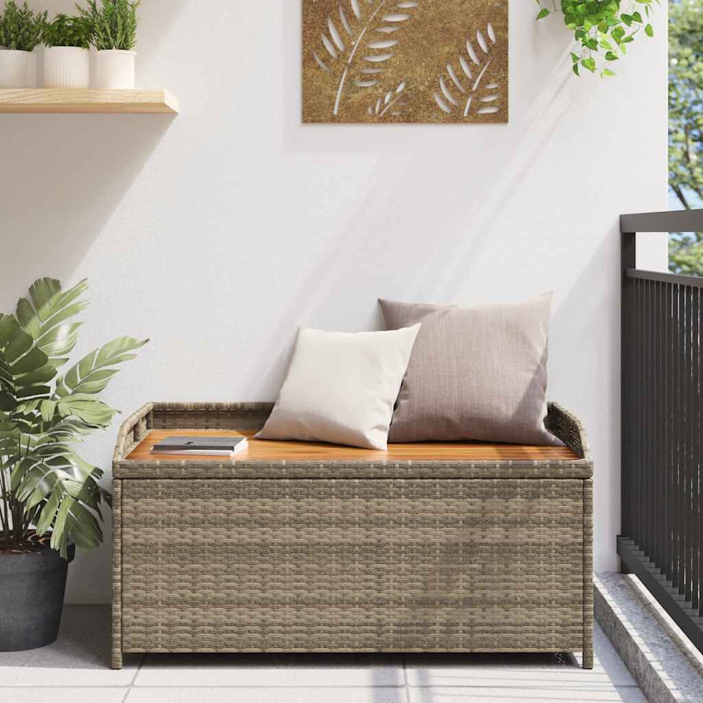 Bank mit Stauraum Schwarz 100x50x52 cm Poly Rattan Akazienholz