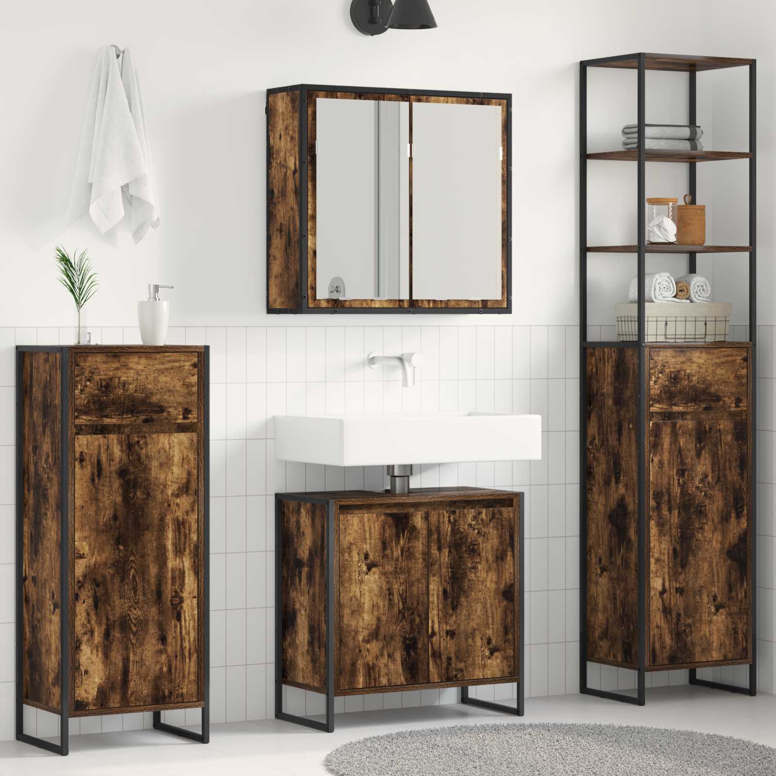Badezimmermöbel-Set mit Tür Schwarz Eichen-Optik Holzwerkstoff