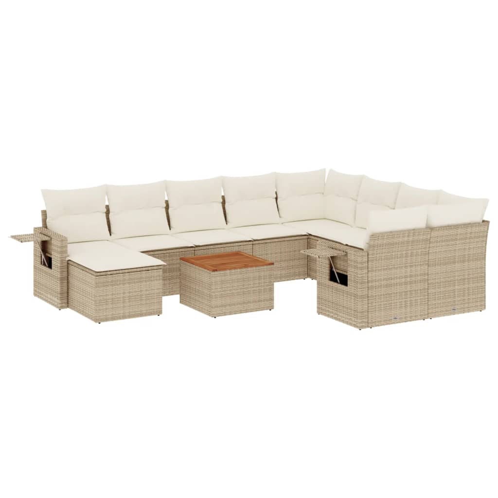11-tlg. Garten-Sofagarnitur mit Kissen Schwarz Poly Rattan