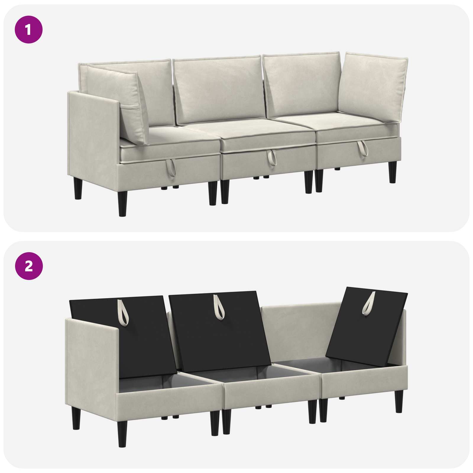 Wohnzimmergarnitur mit Kissen mit Speicher 3 pcs Hellgrau Samt