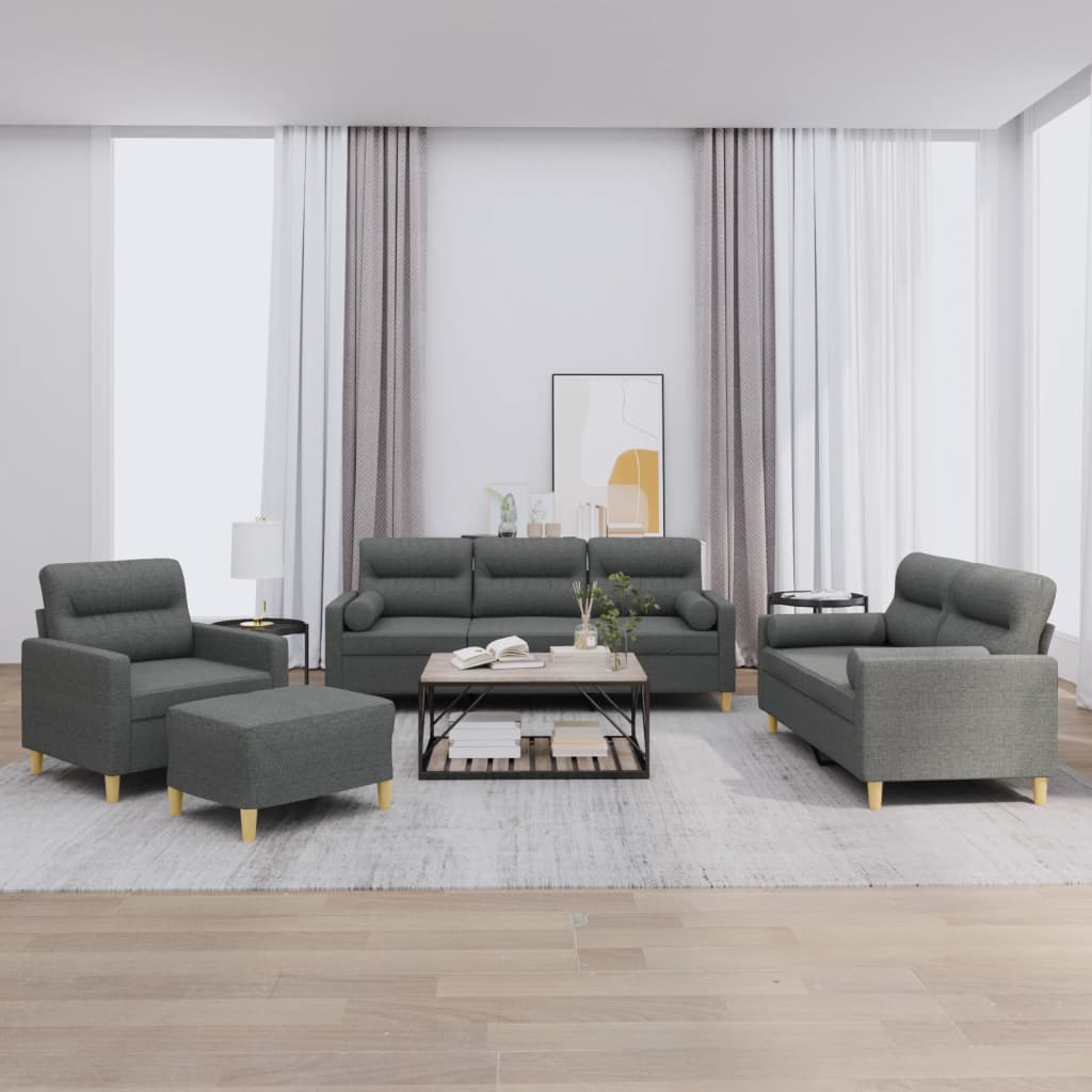 4-tlg. Sofagarnitur mit Kissen Taupe Stoff