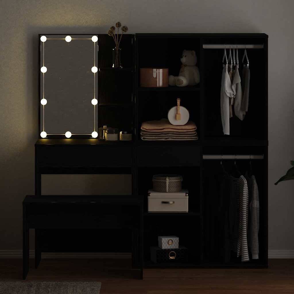 Schminktisch-Set mit LED Weiß Holzwerkstoff