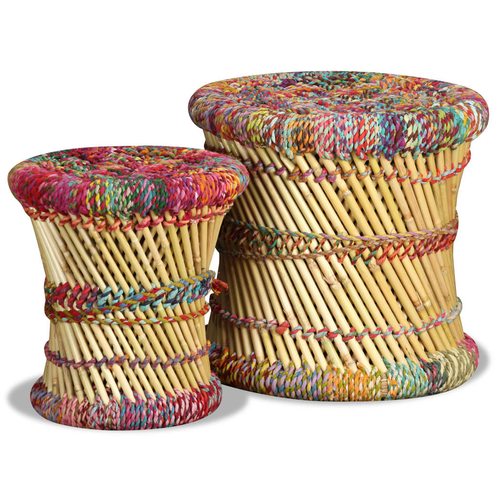 Hocker 2 Stk. Bambus und Jute