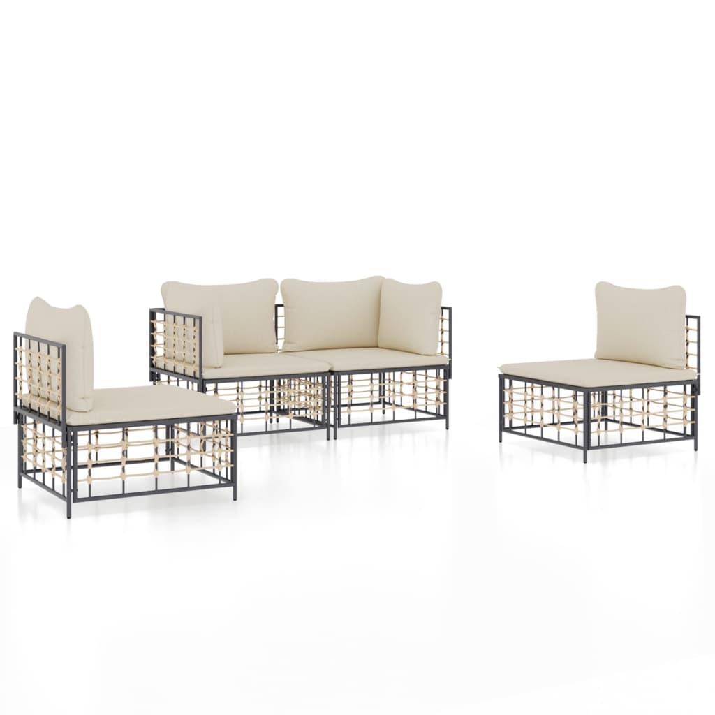 6-tlg. Garten-Lounge-Set mit Kissen Anthrazit Poly Rattan