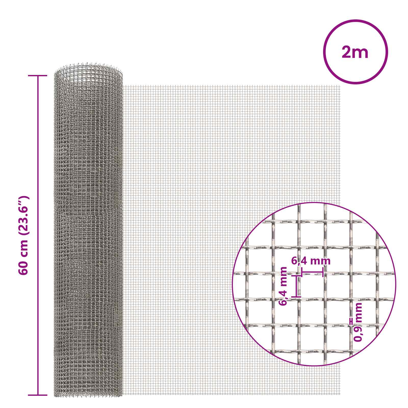 Mesh Bildschirm 20 x 500 cm 20 Mesh Edelstahl 201 Silber