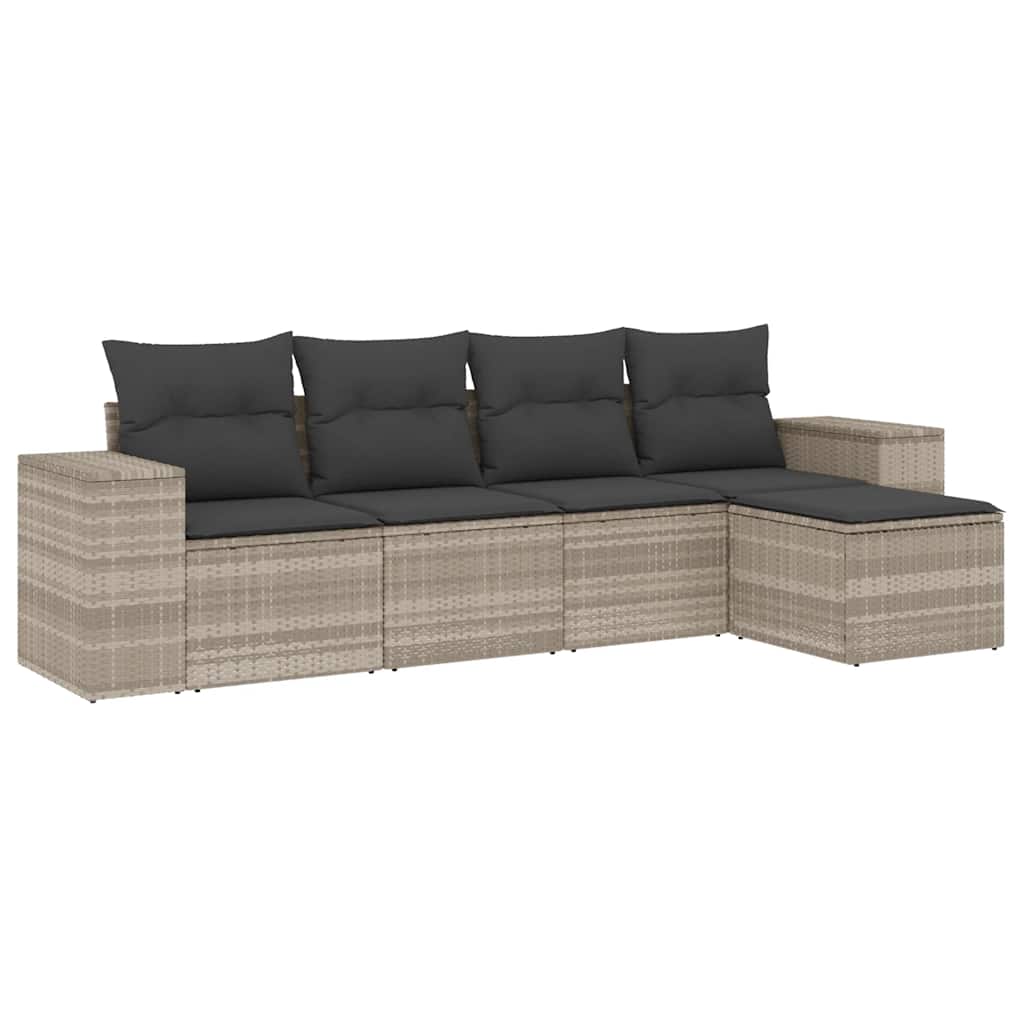 5-tlg. Garten-Sofagarnitur mit Kissen Schwarz Poly Rattan
