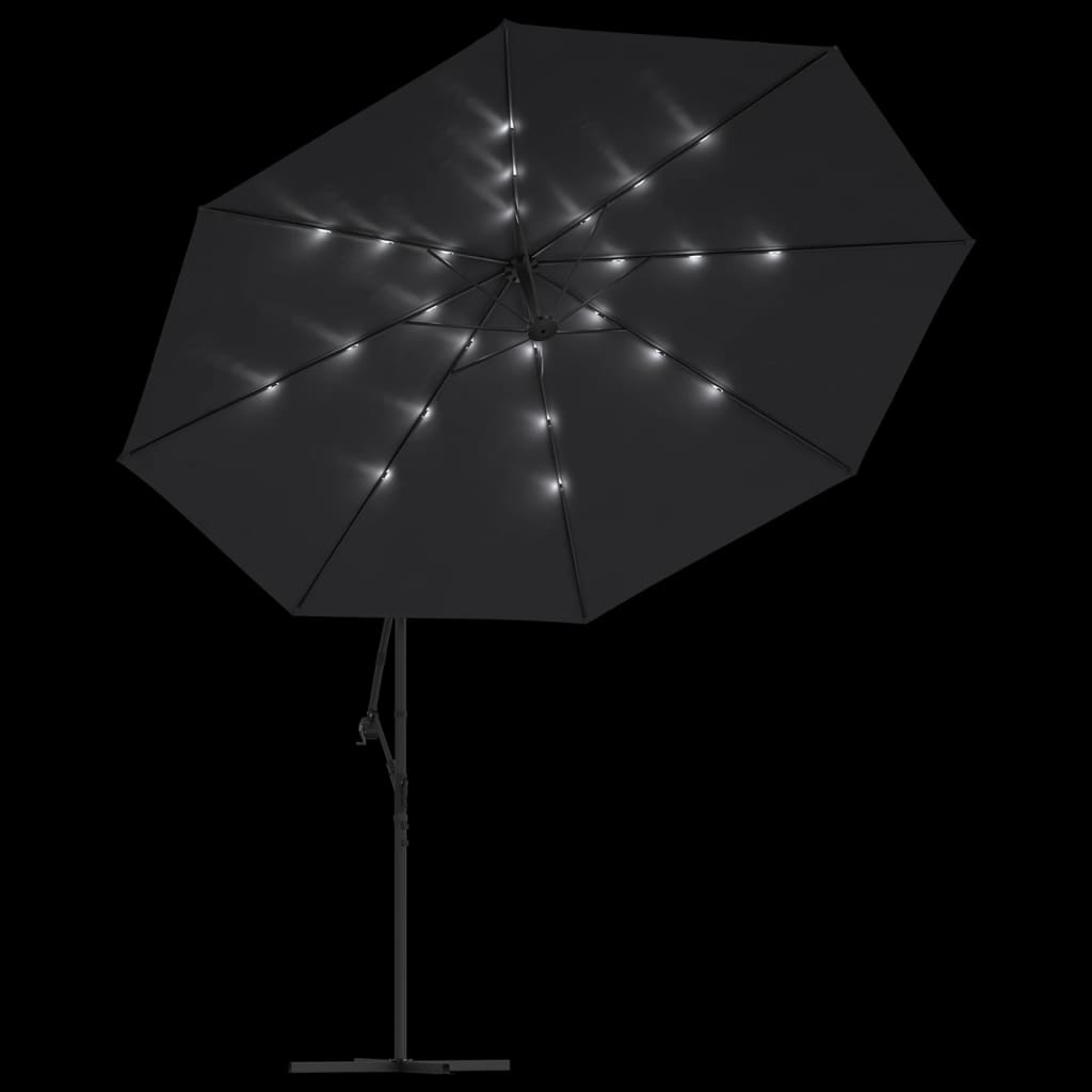 Ampelschirm mit LED-Beleuchtung und Stahl-Mast Weinrot