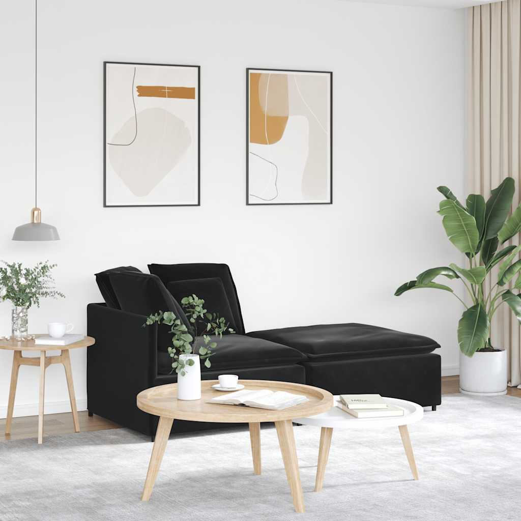 Modulares Sofa mit Fußhocker Kissen Samt Blau