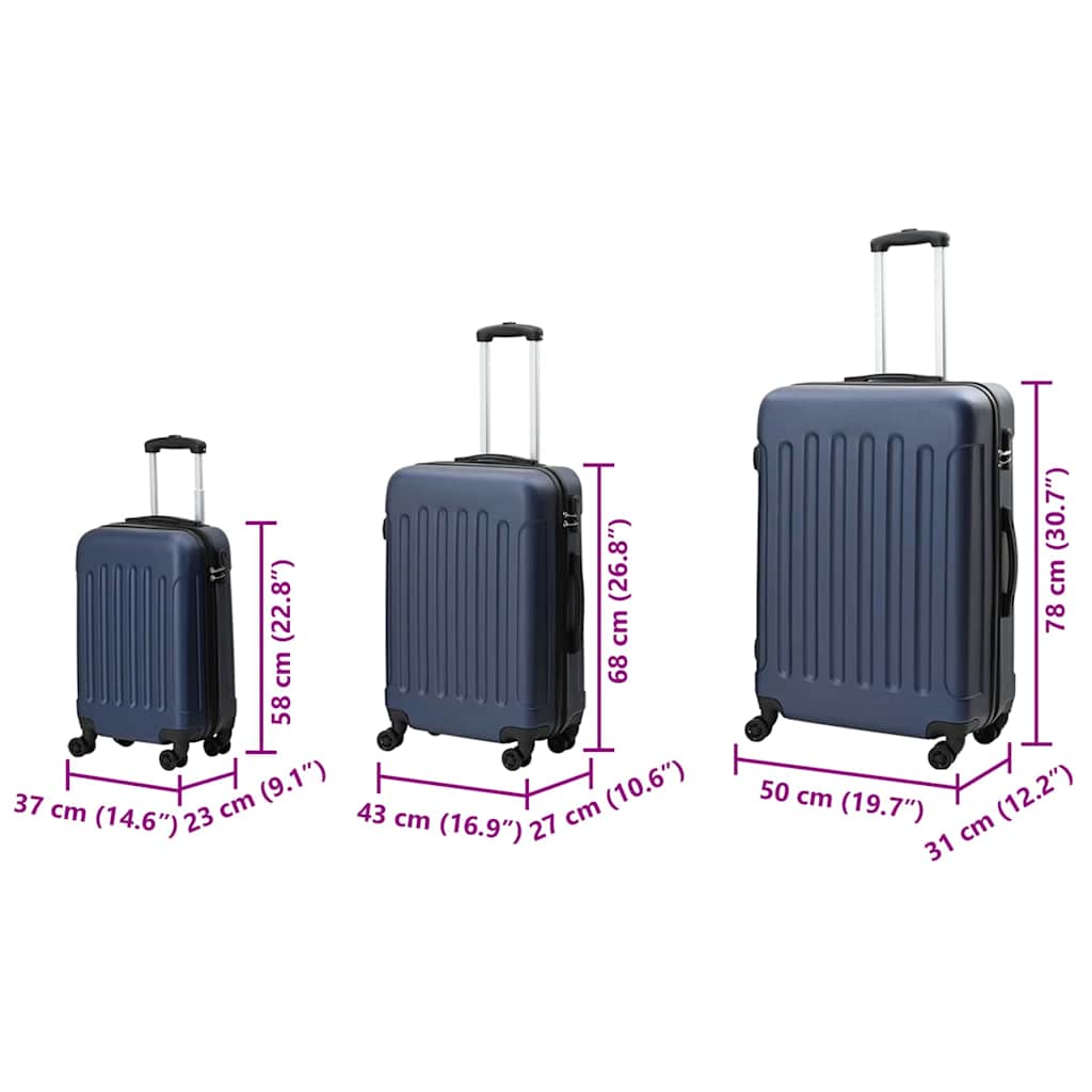 Koffer mit Schloss 3 pcs Schwarz 50 x 31 x 78 cm ABS Kunststoff