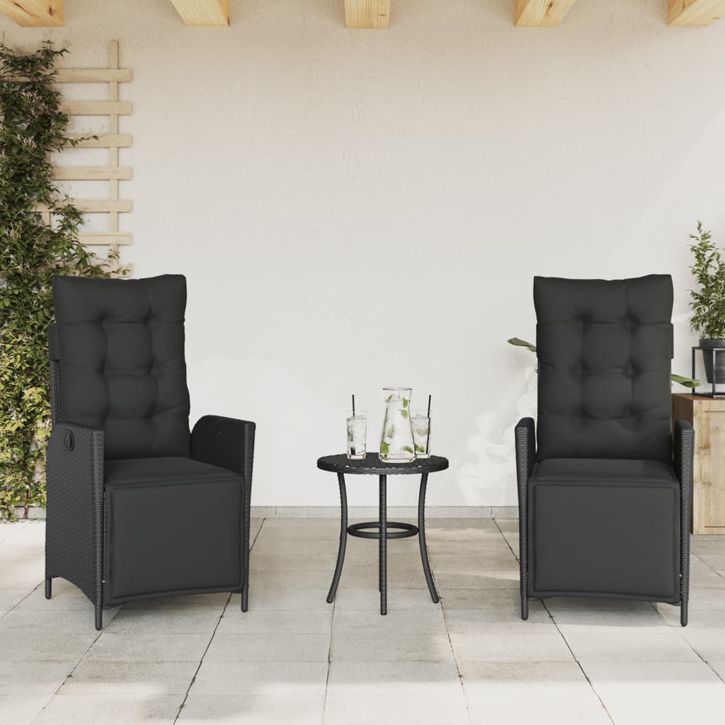 Gartensessel Verstellbar mit Kissen Schwarz Poly Rattan