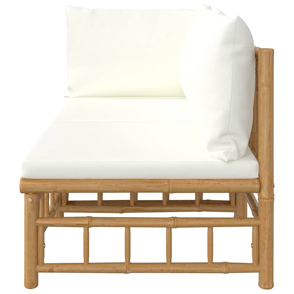 3-tlg. Garten-Lounge-Set mit Kissen Creme Bambus