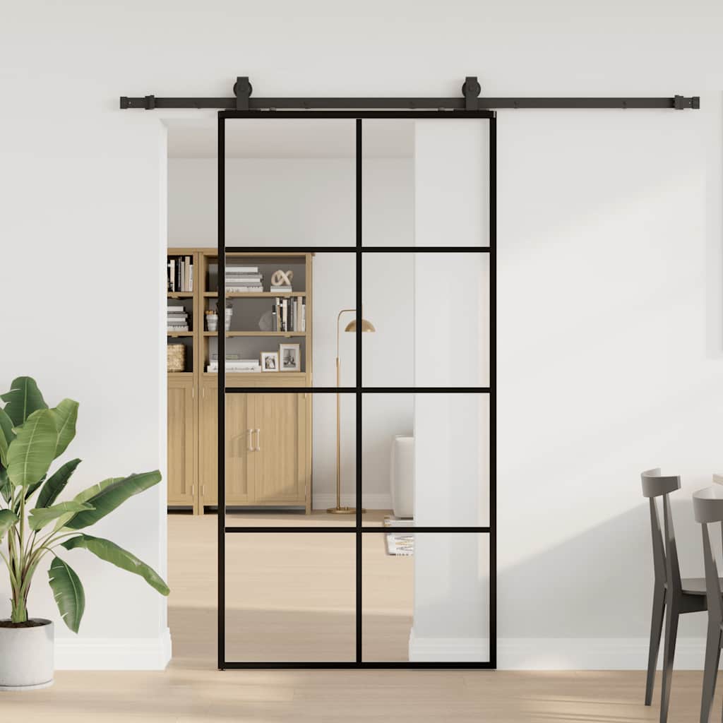 Schiebetür mit Beschlag Schwarz 76x205 cm ESG-Glas