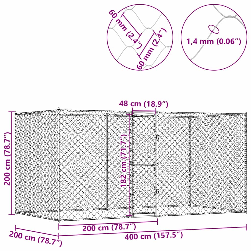 Hundezwinger mit Tür Grau 2x2x1,5 m Verzinkter Stahl