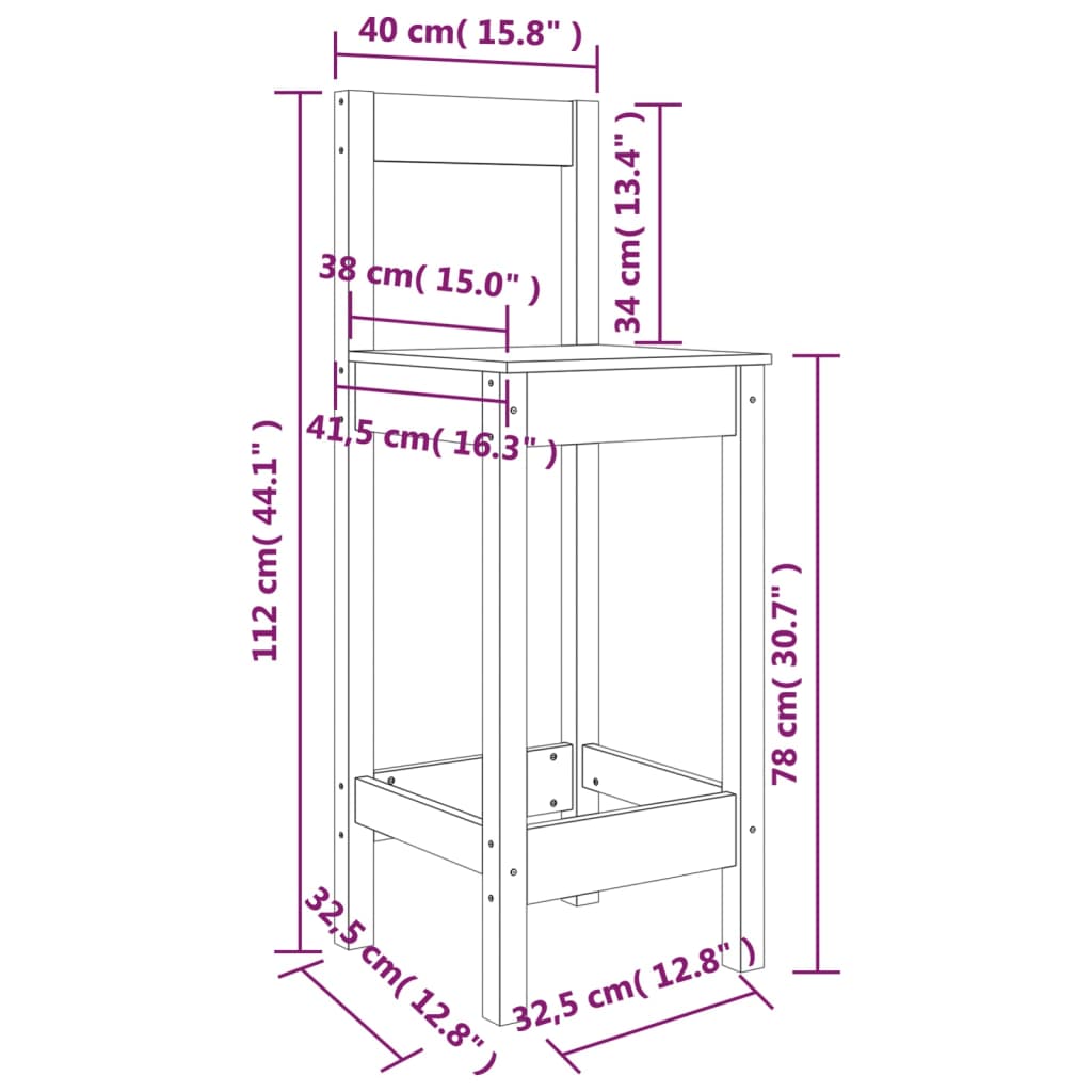 Barstühle 2 Stk. 40x40x78 cm Massivholz Kiefer