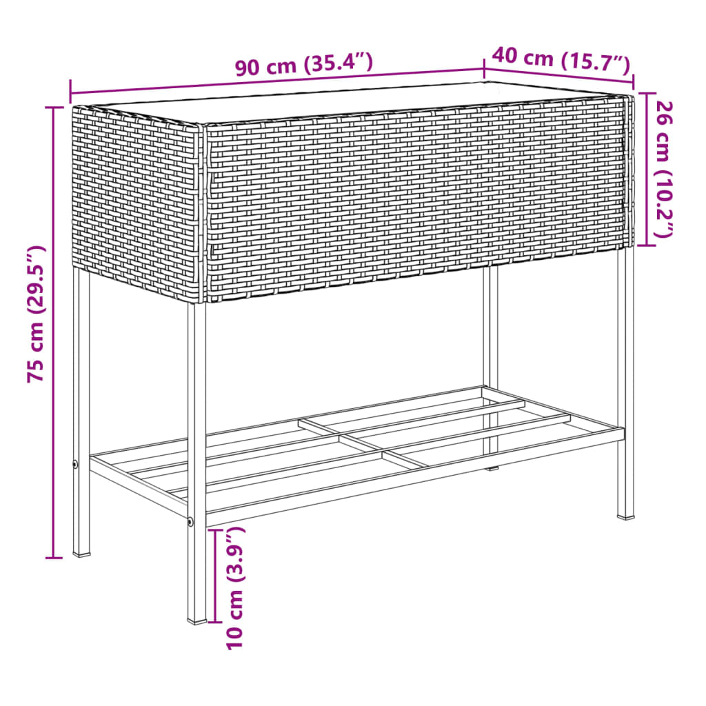 Hochbeete mit Ablage 2 Stk. Schwarz 70x28x70 cm Poly Rattan