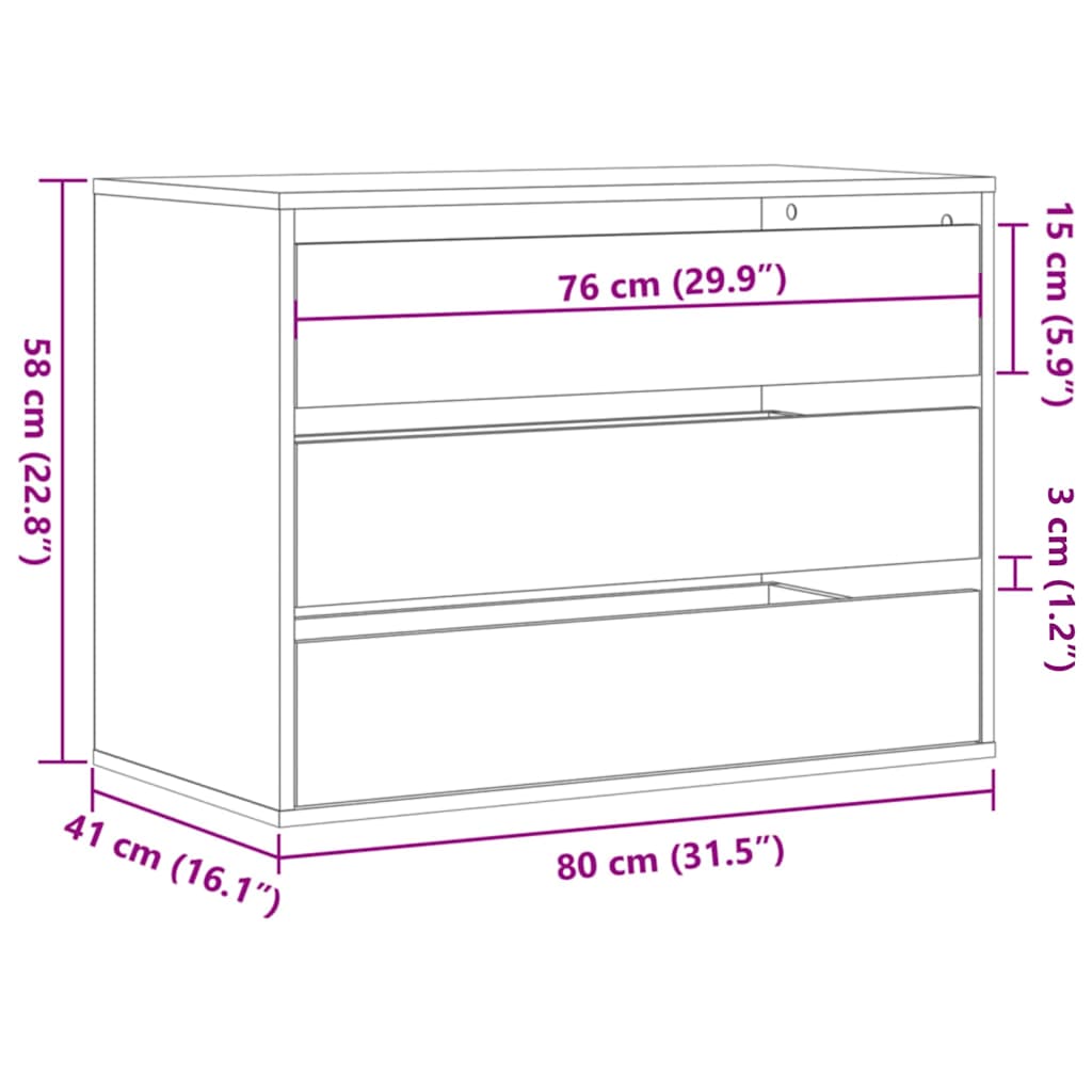 Schubladenschrank Schwarz Eichen-Optik 41 x 40 x 58 cm