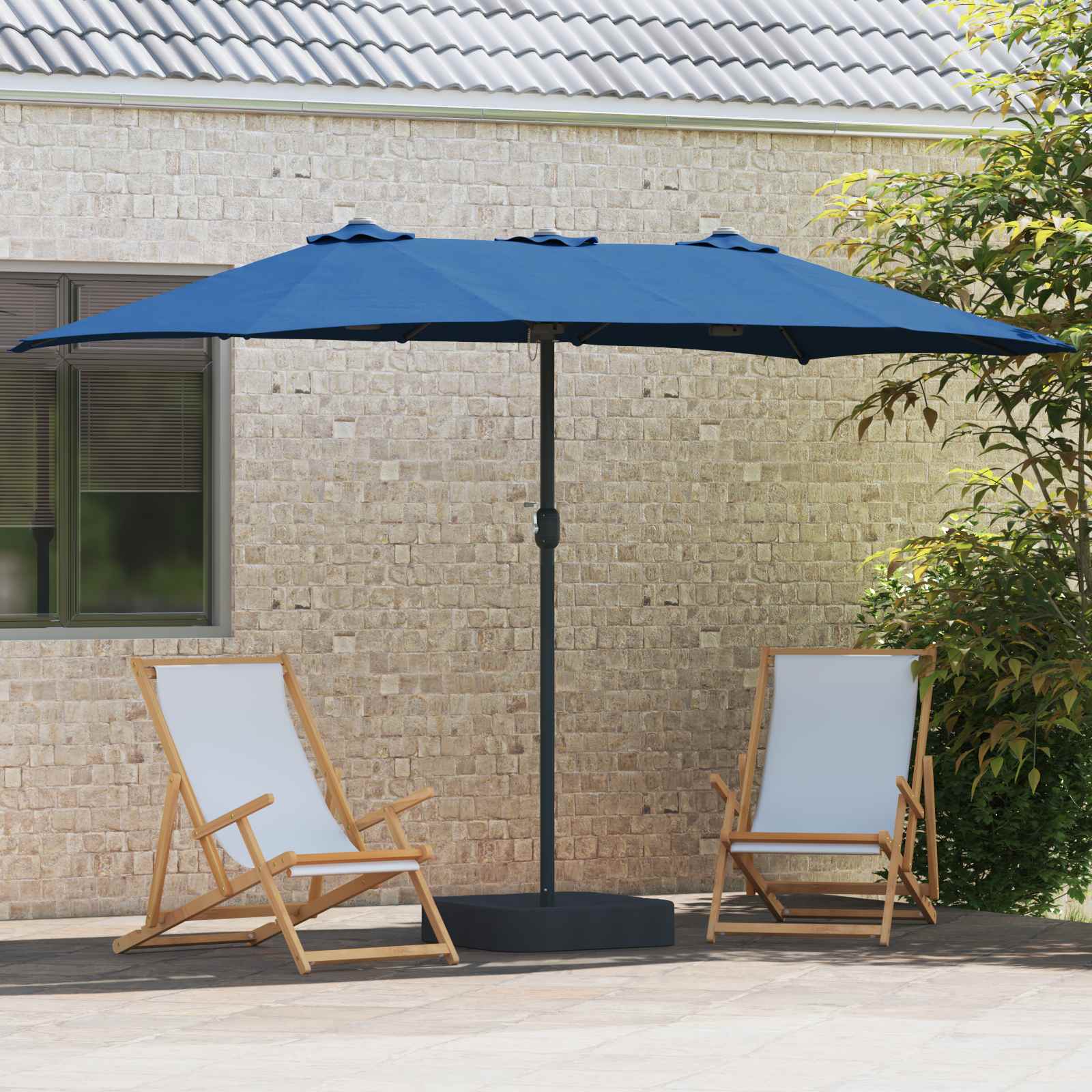 Garten-Sonnenschirm Sand und Anthrazit 385 x 209 x 244 cm
