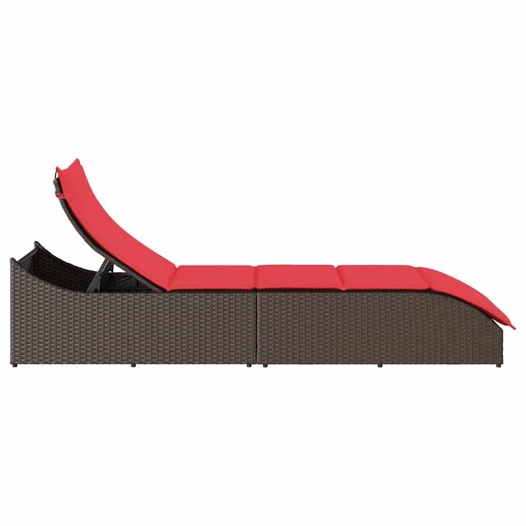 Klappliege mit Auflage und Stauraum Schwarz Poly-Rattan