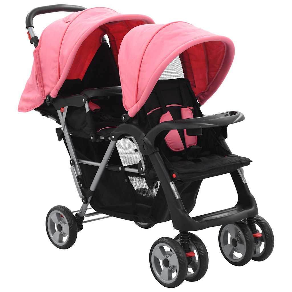 Tandem-Kinderwagen Stahl Rot und Schwarz