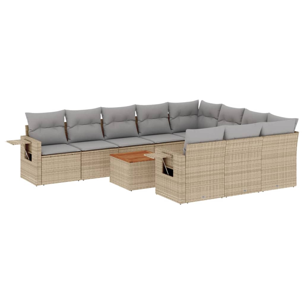 11-tlg. Garten-Sofagarnitur mit Kissen Schwarz Poly Rattan