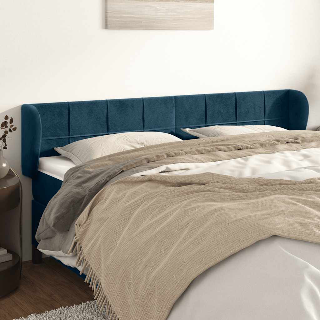 Kopfteil mit Ohren Dunkelblau 93x23x78/88 cm Samt