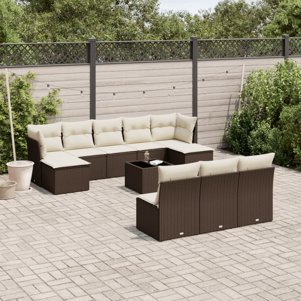 10-tlg. Garten-Sofagarnitur mit Kissen Schwarz Poly Rattan