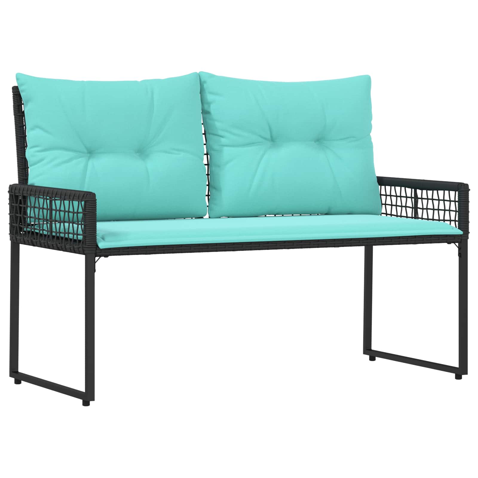Bank Outdoor mit Kissen Schwarz und Cremeweiß 118 x 55 x 82 cm
