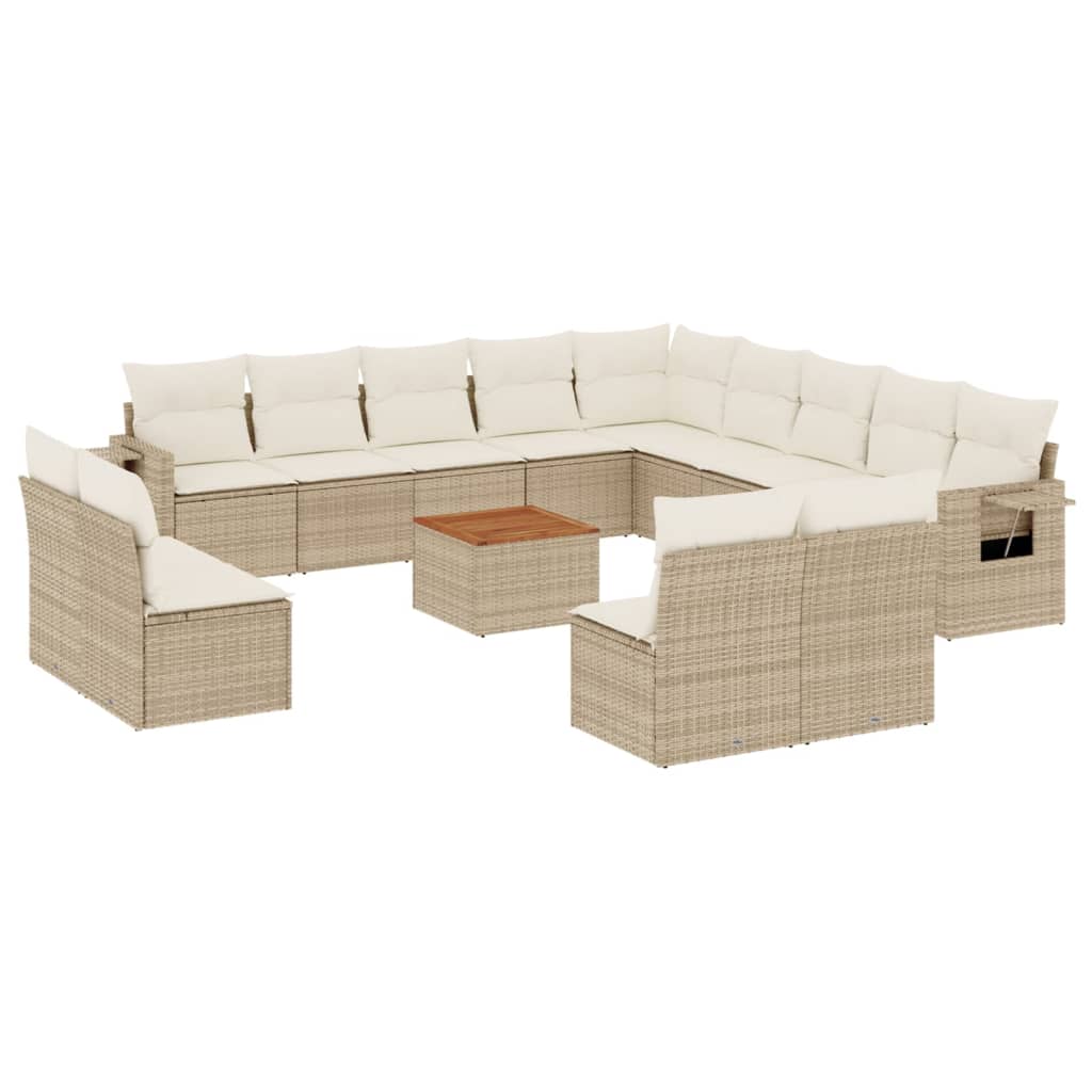 14-tlg. Garten-Sofagarnitur mit Kissen Schwarz Poly Rattan