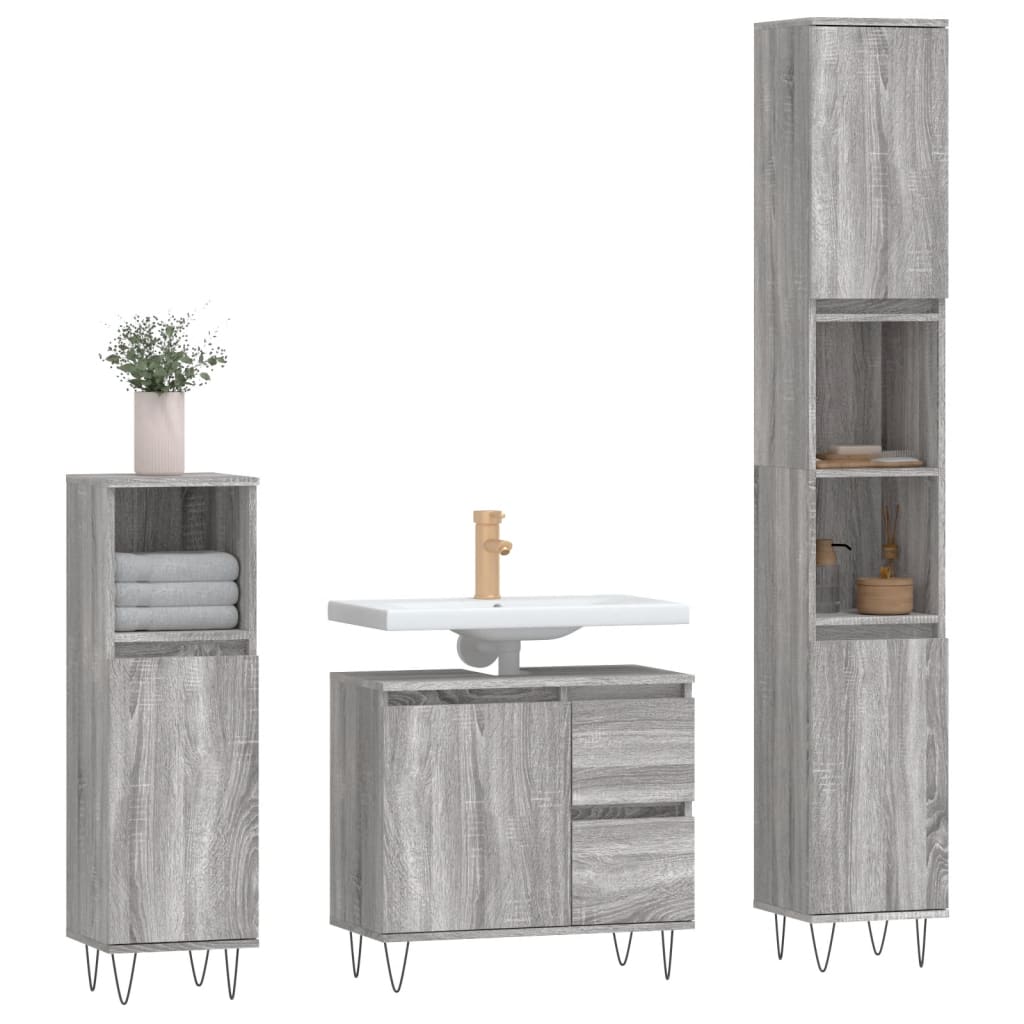 3-tlg. Badmöbel-Set Räuchereiche Holzwerkstoff