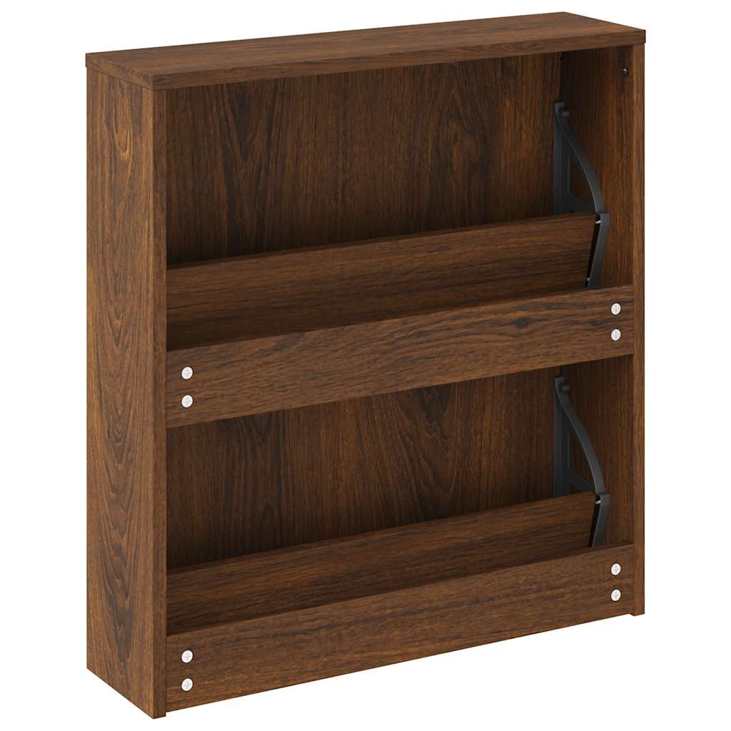 Schuhschrank mit 2 Fächern Spiegel Eiche-Optik 63x17x67 cm
