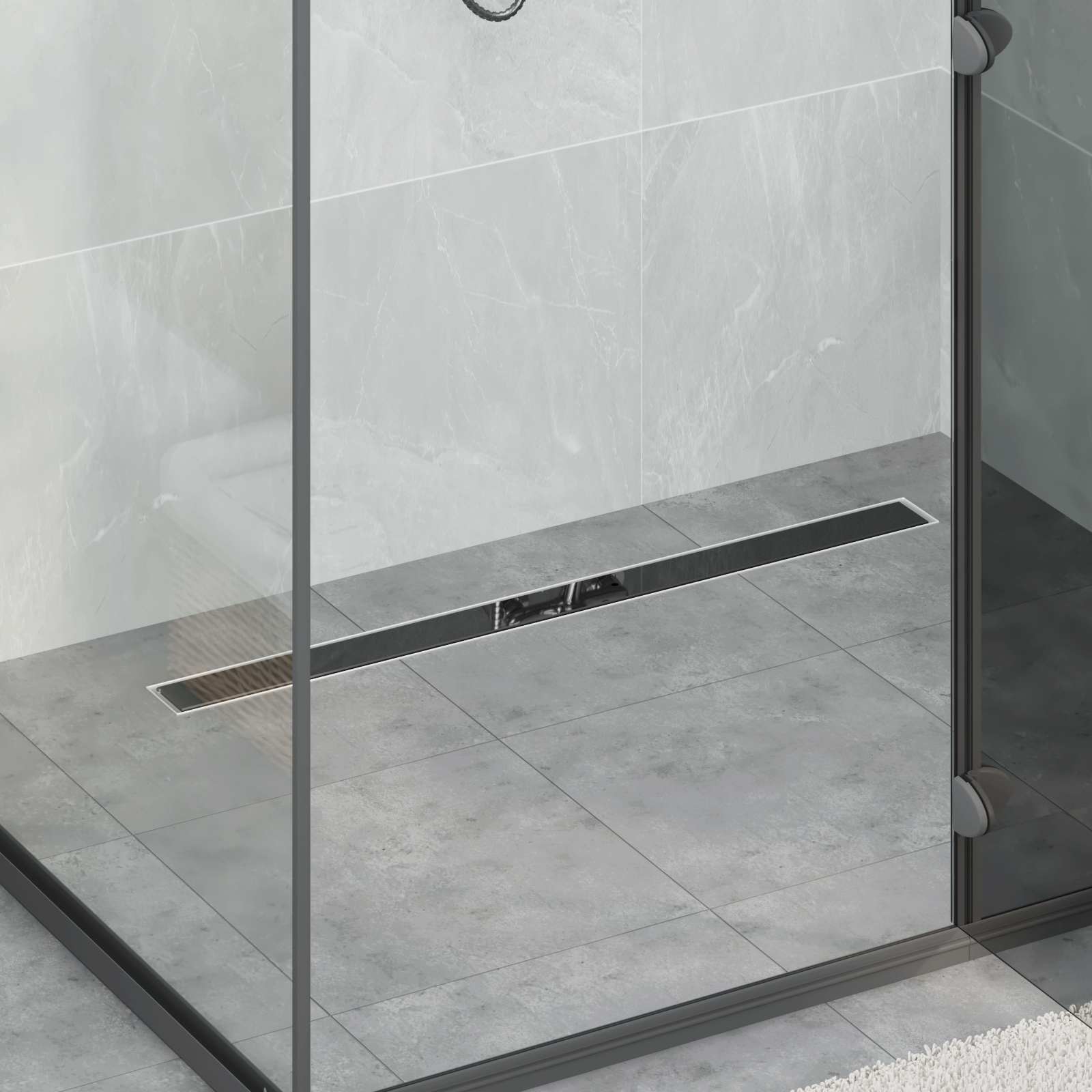 Duschabfluss mit Glashülle und 360° Siphon Schwarz 50 cm