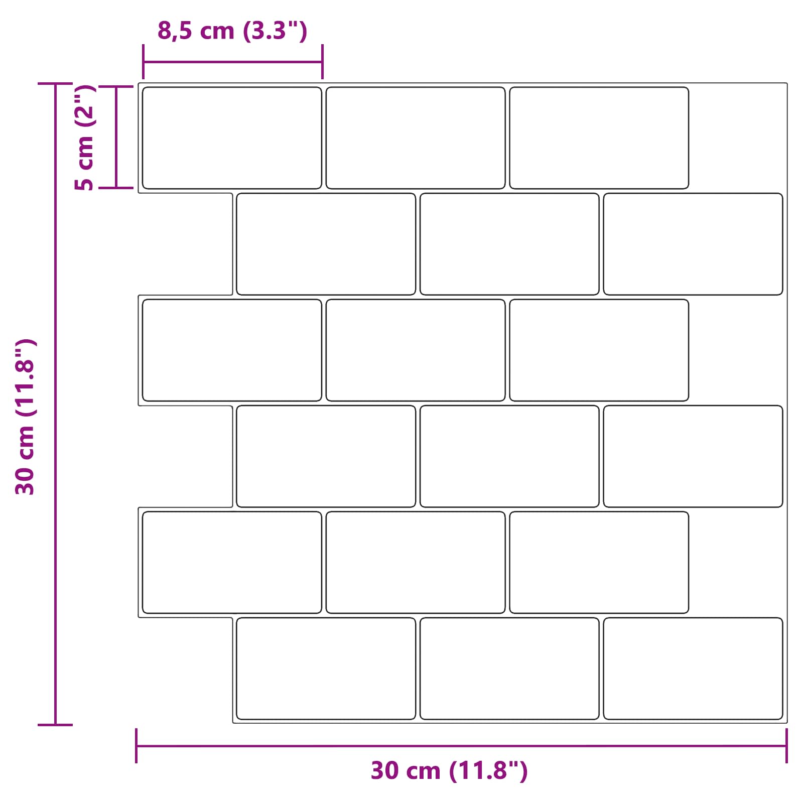 U-Bahn-Fliese 10 pcs Weiß Grau 30 x 30 cm Polyurethan und PET