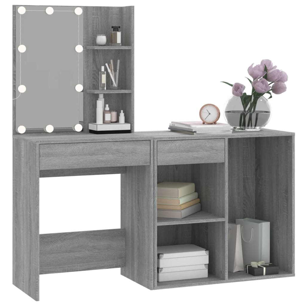 LED-Schminktisch mit Schrank Weiß Holzwerkstoff
